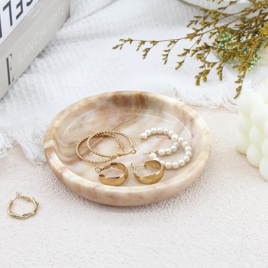 Plukers Small Natural Marble Jewelry Tray Key Plate Holder Dish Trinket Decor Catch All Bowl for Ring Earring Stone Gift for Women Daugther,Calacatta Glod