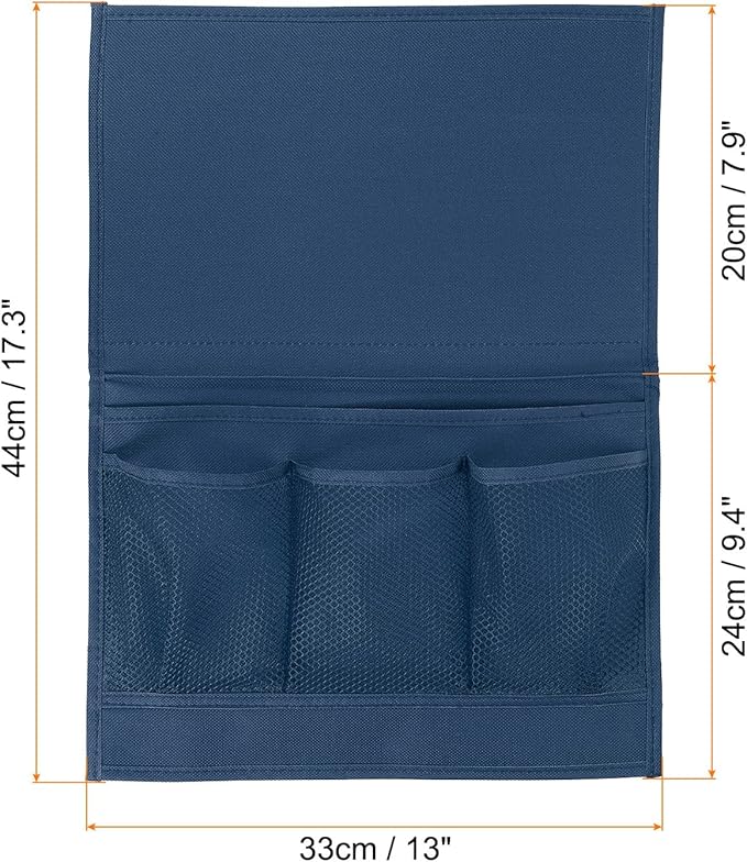 PATIKIL Bedside Caddy, Bed Organizer with 4 Pockets, Blue