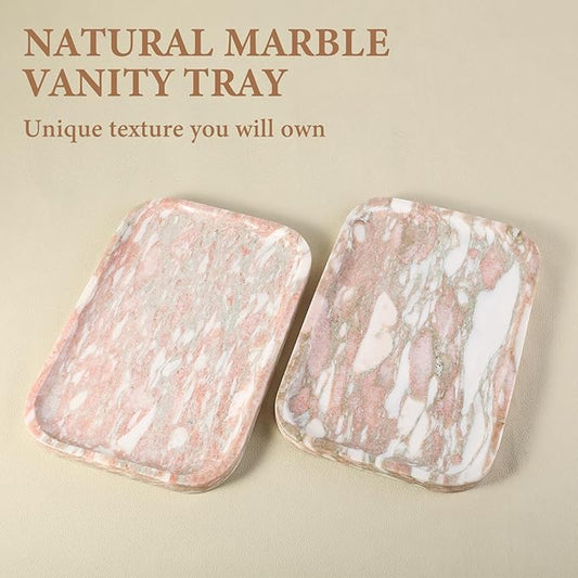 Karibiber Marble Vanity Tray, Marble Bathroom Tray Countertop, Decorative Tray for Dresser, Rosso Red Stone Serving Trays for Kitchen, Perfume, Jewelry Candle Holder, Catch All