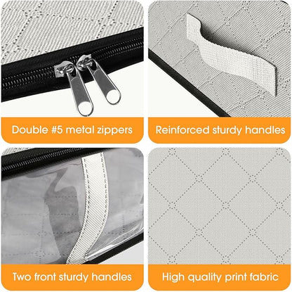 StorageRight Under Bed Storage Bins, 3-Pack 40L Foldable Fabric Storage Bags with Transparent Window, Breathable Organizer for Clothes/Blanket/Comforter/Quilt, White