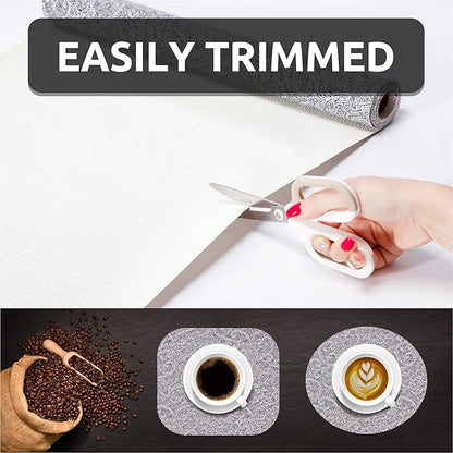 12X120 Inch Shelf Liner with Scissor & Tape Measure for Kitchen Cabinets, PVC Drawer Liner for Dresser Non-Slip Bathroom, Non-Adhesive Cabinet Liner Washable (Black)