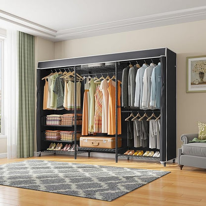 VIPEK V10C Portable Closets Heavy Duty Clothes Rack with Slid Basket, Covered Wardrobe Closet, Black Clothing Rack with Black Fabric Cover, Adjustable Closet Storage Rack 70.1" Lx17.3 Wx76.4 H