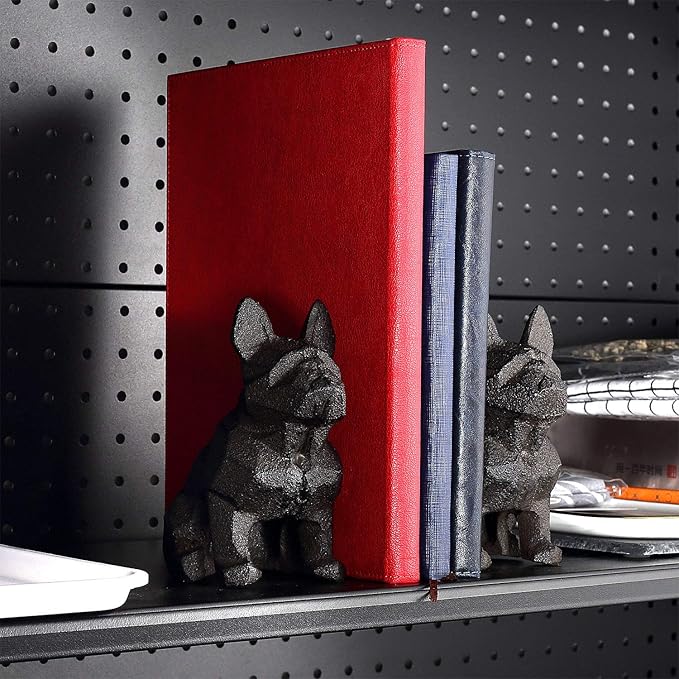 Ambipolar Dog Decor Bookends, Geometric Bookends to Hold Books Heavy Duty for Office Desk, Vintage Antique Black Home Decor, Shelf Decor, Modern Living Room Decor