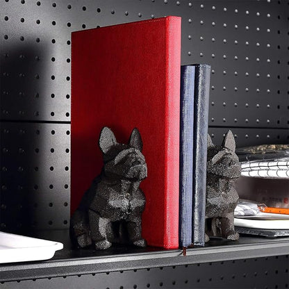 Ambipolar Dog Decor Bookends, Geometric Bookends to Hold Books Heavy Duty for Office Desk, Vintage Antique Black Home Decor, Shelf Decor, Modern Living Room Decor