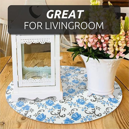 FIFTY FEET 12X120 Inch Shelf Liner for Kitchen Cabinets, PVC Drawer Liner for Dresser Non-Slip Bathroom, Non-Adhesive Cabinet Liner Washable (Blue Floral)(7 Roll)