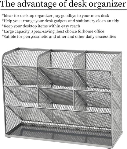 Marbrasse Mesh Desk Organizer, Multi-Functional Pen Holder, Desktop Stationary Organizer, Storage Rack for School, Home, Office, Art Supplies (Mesh Pen Holder-Silver)
