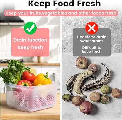 ANJUKE 6-Piece Fruit Storage Containers for Fridge with Lids — BPA-Free Produce & Salad Keeper with Removable Colanders, Dishwasher & Microwave Safe, Multi-Size Meal Prep & Lettuce Saver