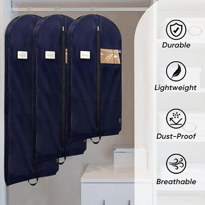 BALEINE 5PK Heavy Duty Garment Bag with Shoe Storage Travel Bag for Dresses, Suit, Coats Travel Essential (60", Blue)