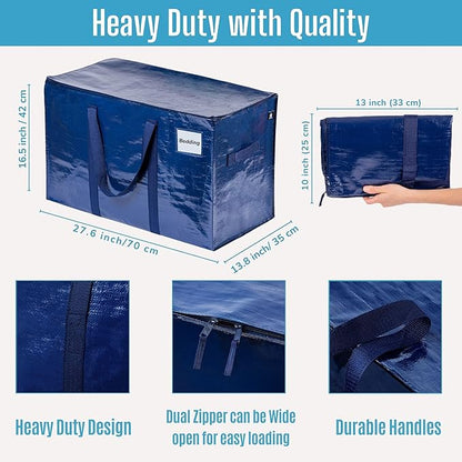 VENO 10 Pack Moving Bags, Heavy Duty, Moving Boxes Alternative, Packing Storage Supplies for Dorm Room Essentials with Zipper for Clothes, Extra Large Totes for Packaging (Blue, 10 Pack)