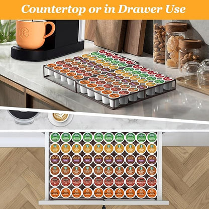 Coffee Pod Holder Drawer, Expandable K Cup Holder Compatible with Keurig K-Cup, K Cup Drawer Organizer Hold 30-60 Coffee Pod Storage for Coffee Station Office and Kitchen, Bronze