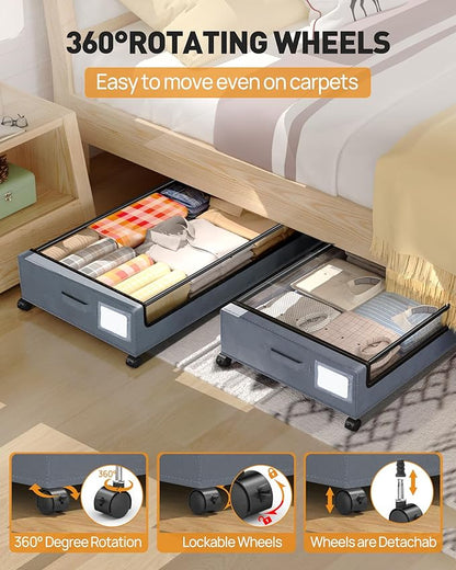 YEEBONIX Under Bed Storage with Wheels, Square Under Bed Storage Containers, 60L Under The Bed Storage Bins, Rolling Metal Drawer for Clothes, Blankets, Shoes...