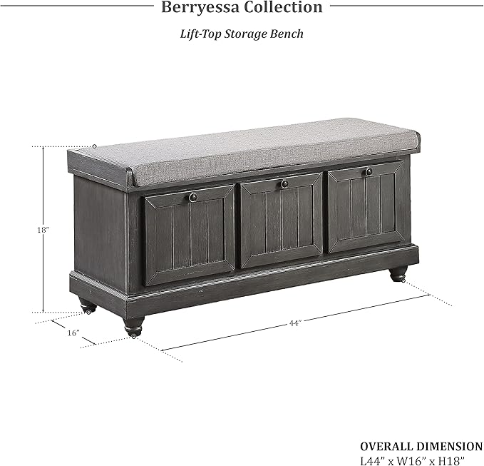 Lexicon Berryessa Lift-Top Storage Bench, Distressed Dark Gray