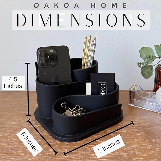 OAKOA Black Desk Organizer - Modern Desk Accessories - Aesthetic Desk Accessories - Desk Decor - Black Pen Holder