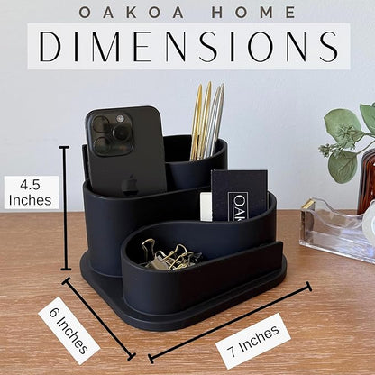 OAKOA Black Desk Organizer - Modern Desk Accessories - Aesthetic Desk Accessories - Desk Decor - Black Pen Holder