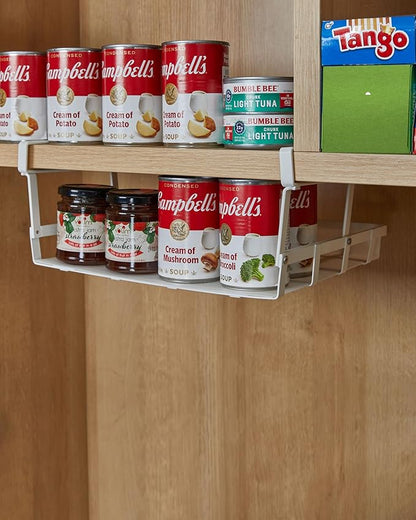 Under Shelf Basket, 2 Pack Under Cabinet Shelf Basket Organizer, Hanging Wire Storage Baskets, Slide-in, Add-on Space Saving for Kitchen Pantry Laundry Room Desk Bookshelf, White