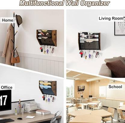 Wall File Organizer With Hooks,3 Tier Mesh Mail Organizer Wall Mounted,Hanging File Organizer,Magazine Holder for Documents,Magazine,Literature,File,Mails,Envelopes
