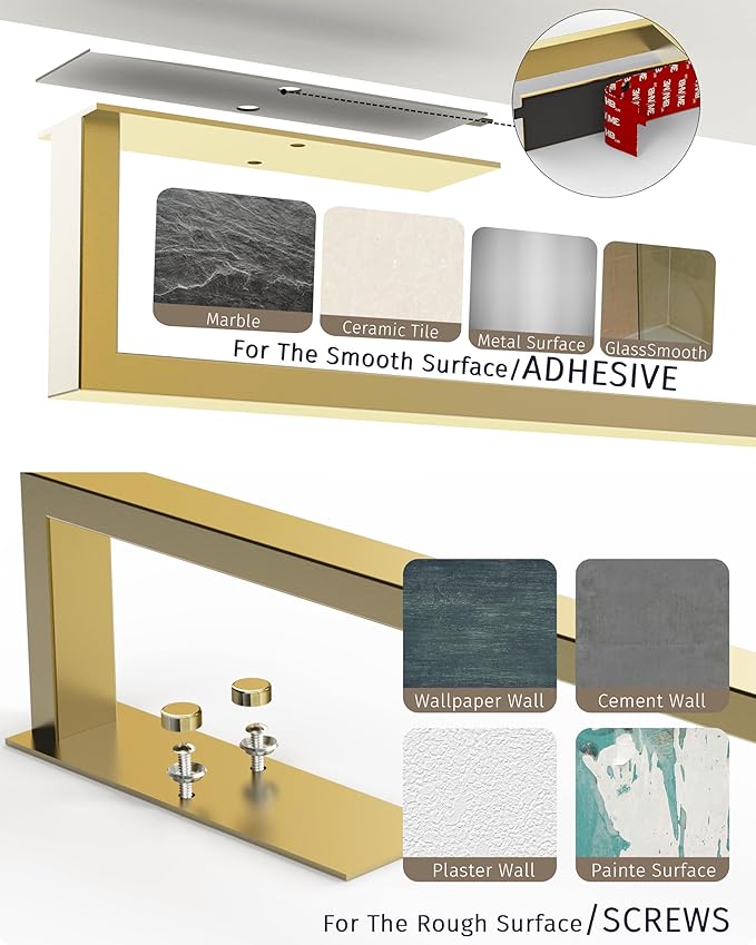 Paper Towel Holder, SUS304 Stainless Steel Under Cabinet Paper Towel Bar, Self Adhesive or Wall Mount, Paper Towel Roll Rack for Kitchen and Bathroom (Brushed Gold)