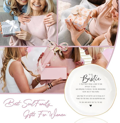 Bestie Gifts for Women Friendship, Jewelry Dish Trinket Tray, Gifts for Friends Female, Friend Gifts for Women Birthday, BFF Soul Sister Work Bestie Gifts for Thanksgiving Gifts (White-bestie1)