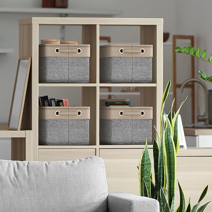 Sorbus Premium Fabric Storage Cubes 15 Inch- Big Sturdy Collapsible Storage Bins with Dual Handle- Foldable Baskets for Organizing- Decorative Cube Storage Bins for Home & Office Use- 3 Pack| Grey/Tan