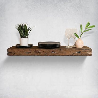 Urbandi Rustic Distressed Floating Shelves, Set of 2, Handmade Out of Pine Wood, 3 Inch Thick, Made in USA (Jacobean, 36Lx3Hx6D)