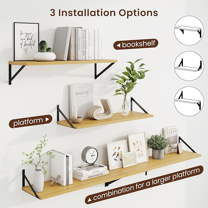Axeman 30 Inch Floating Shelves | 10 Inch Deep Oak Wall Shelves Set of 2 | 30" W x 10" D Oak Floating Shelves for Living Room Bathroom Kitchen