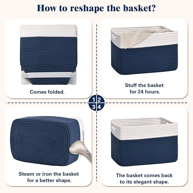 Storage Baskets for Organizing, 4 Pack Storage Baskets for Shelves, Woven Basket for Shelves, Closet Organization, Rectangle Organizer Basket Gifts Empty, 13"Lx8.7"Wx7.9"H Decorative Bins with Handles