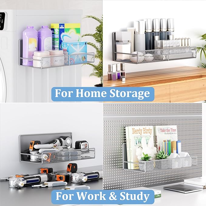 Magnetic Shelf for Washing Machine 4-Pack: Widen Magnetic Laundry Organizer (5"-6") with Hanger Organizer, Strong Magnet, Rust Proof, Heavy Duty Magnetic Spice Rack for Refrigerator (Grey)