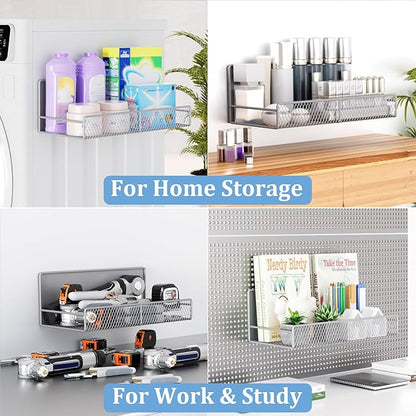 Magnetic Shelf for Washing Machine 4-Pack: Widen Magnetic Laundry Organizer (5"-6") with Hanger Organizer, Strong Magnet, Rust Proof, Heavy Duty Magnetic Spice Rack for Refrigerator (Grey)