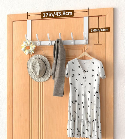 CHAUNCEY HOME Over The Door Hooks Hanger with Extended Arms, Fit 1 3/8" Door, Tool-Free Assembly, F7U, Towel Rack Organizer Holder - Glossy White