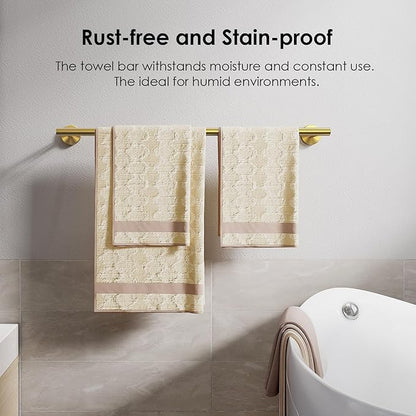 FORIOUS Towel Bar Wall Mounted, Stainless Steel Towel Racks for Bathroom 23 Inch, Includes Wall Mounting Hardware (Gold, Hanging Space 21 Inch)