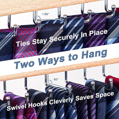 【2 in 1】 2 Pack Tie Organizer Belt Organizer Wall Mounted, Space Saving Tie Rack Belt Hanger for Closet with 40 Storage Hooks, Belt Tie Holder for Closet Organizer Storage Natrual