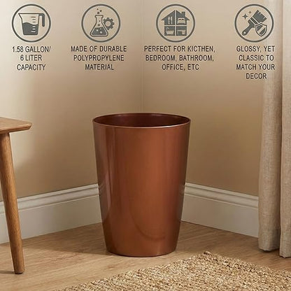 Mini Waste Basket - Pack of 2 Durable Small Plastic Garbage Trash Can Bin - Lidless Open-Top, Slim Profile for Compact Spaces - Suitable for Home, Bathroom, Office, Bedroom & More, Copper