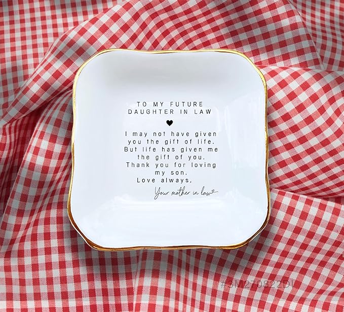 HatafaFurni Ceramic Ring Dish for Daughter In Law Gift, Jewelry Dish, Present For Daughter-in-law, Birthday Gift for Bonus Daughter Future Daughter Gift From Mother In Law, Wedding Day Gift for Bride