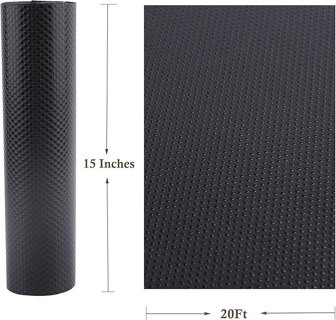 Cabinet Shelf Liners 15 Inch Wide X 20 Ft Kitchen Drawer Liner Non-Adhesive Pantry Cupboard Liner Non-Slip Waterproof & Oil-Proof Refrigerator Shelf Liners Strong Grip Drawer Mat(Black)