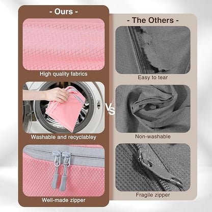 DIMJ Clothes Storage Bag 8 Pack, 19L Compression Storage Bags for Blanket, Sweater, Jacket, Closet, Sheet Storage Organizer with Window Handle, Space Saver Storage Bags with Zipper, Pink