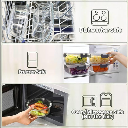 M MCIRCO 30 Pieces Glass Food Storage Containers with Snap Locking Lids,Glass Meal Prep Containers Set - Airtight Lunch Containers, Microwave, Oven, Freezer and Dishwasher