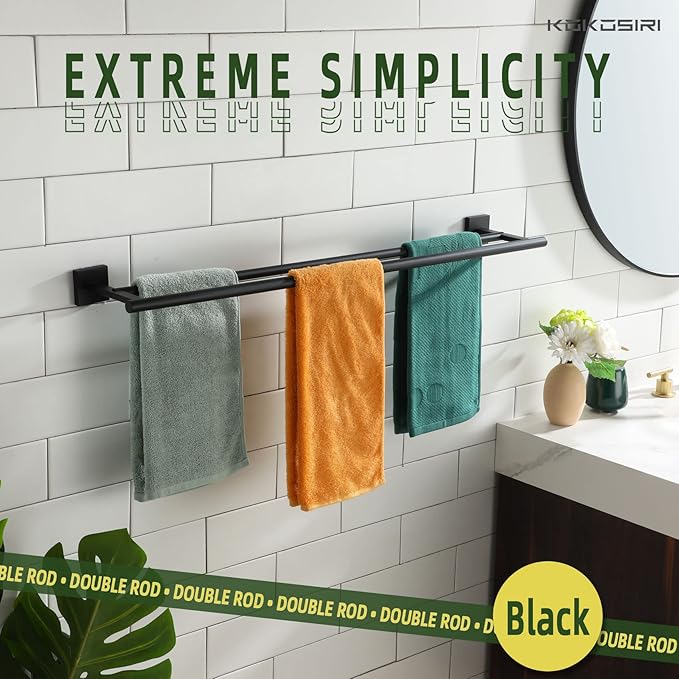 KOKOSIRI 32'' Towel Rails Bathroom Double Towel Bars Matte Black 32 Inch Bath Towel Holder for Washroom Wall Stainless Steel B5005BK-L32
