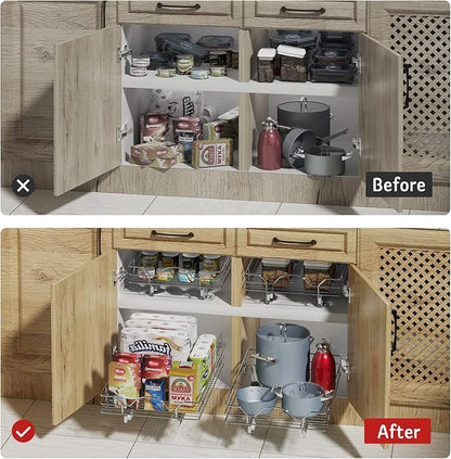 LOVMOR Pull Out Cabinet Organizer and Storage 31½" W x 21½" D, Slide Out Shelves for Kitchen Cabinets