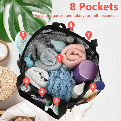Fammart Mesh Shower Caddy Portable for College Dorm Room Essentials, 8-Pocket Large Shower Basket Tote Bag with 2 Handles for Toiletry, Bathroom, Beach, Camp, Gym | Portable, Quick-Dry, 2 Handles