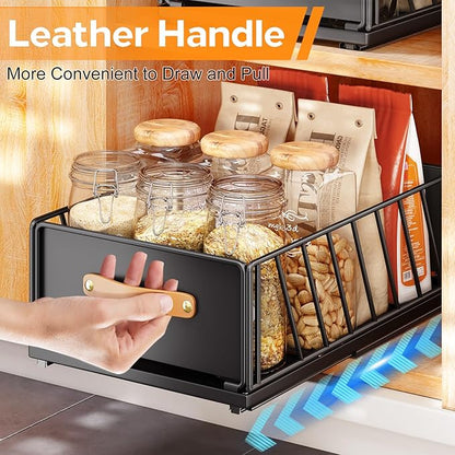 Pull out Cabinet Organizer Fixed with Adhesive Nano Film,Heavy Duty Slide out Pantry Shelves Drawer Storage,Sliding Mesh Cabinet Basket with Handle for Kitchen, Bathroom,Home, 9.8"WX 15.7"D X 6.2"H