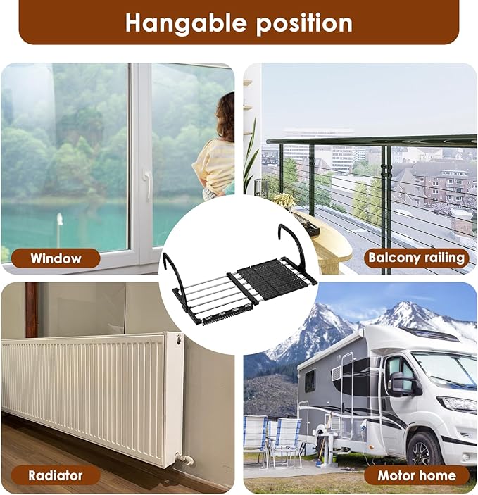 Portable Clothes Drying Rack for Balcony,Foldable Railings Windowsill, Retractable Radiator Clothes Airer,28"x13" Folding Towel Rack Indoor Outdoor Travel Laundry Rack with Clips (B-28"x13")