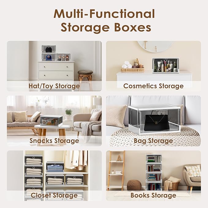 Thicken & Sturdy Clear Shoe Boxes with Magnetic Door, 3 Pack Stackable Multi-functional Shoe Storage, Shoe Organizer for Closet, Space Saving, 360 ° Dustproof & Moisture-proof, Fits Up to US Size 13