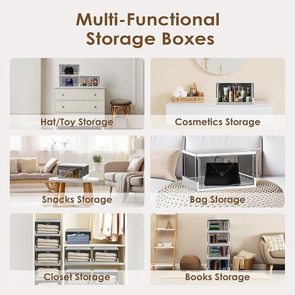 Thicken & Sturdy Clear Shoe Boxes with Magnetic Door, 3 Pack Stackable Multi-functional Shoe Storage, Shoe Organizer for Closet, Space Saving, 360 ° Dustproof & Moisture-proof, Fits Up to US Size 13