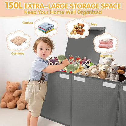 AOBOPLE Extra Large Toy Chest,50"x15"x12" Toy Box for Boys Girls Nursery,Collapsible Sturdy Toy Storage Organizer with Mesh Pockets,Large Toy Chest Storage Boxes Bins Baskets