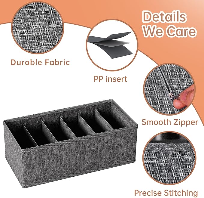 4 PACK Sock Underwear Drawer Organizer Dividers, Collapsible Cabinet Closet Storage Boxes for Clothes, Socks, Lingerie, Underwear, Tie, Belt,Bedroomedroom