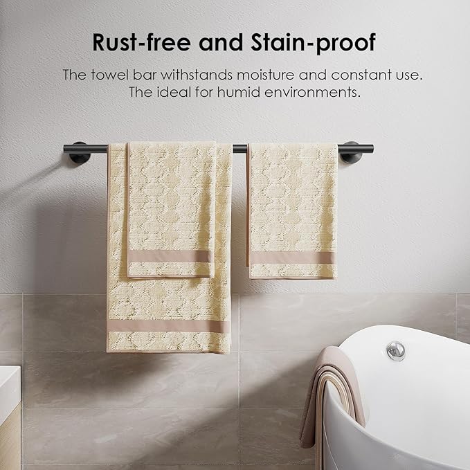 FORIOUS Black Towel Bar for Bathroom Wall, 24 Inch Stainless Steel Towel Racks for Bathroom, Includes Wall Mounting Hardware (Matte Black,Total Length 26-Inch), 2 Pack