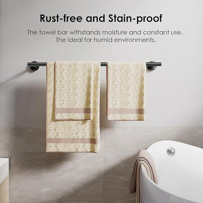 FORIOUS Black Towel Bar for Bathroom Wall, 24 Inch Stainless Steel Towel Racks for Bathroom, Includes Wall Mounting Hardware (Matte Black,Total Length 26-Inch), 2 Pack