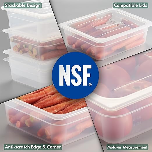 CURTA 4-Pack 1/2 Size 4" Deep Food Pan with Handled Lid – NSF Listed Commercial-Grade Translucent Polypropylene, Stackable Freezer-safe Storage for Restaurants, Catering & Buffets