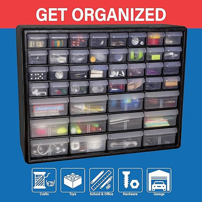 Akro-Mils 44-Drawer Plastic Drawer Storage Cabinet for Garage Organization, Bead Organizer, Building Bricks Storage, Teacher Toolbox, Makeup Organizer, 20" W x 6" D x 16" H, 10144 Black