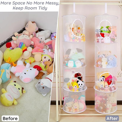 Basumee Stuffed Animals Net or Hammock 2 Pcs Stuffed Animals Storage Toy Net Hammock for Plushies Storage Organizer Mesh Kids Girls Room Decor, White, 4 Tiers